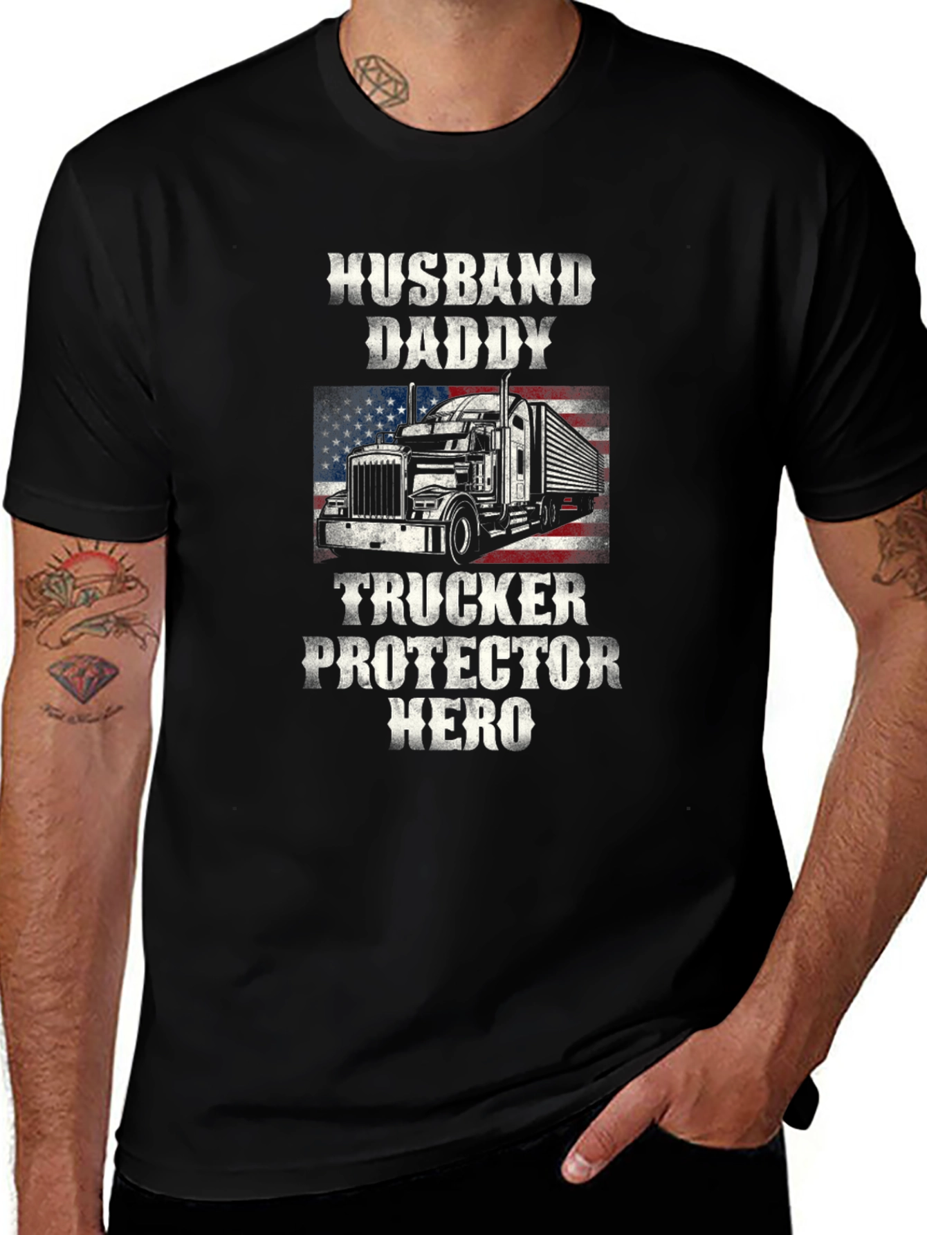Husband Daddy Trucker Hero Graphic Tee
