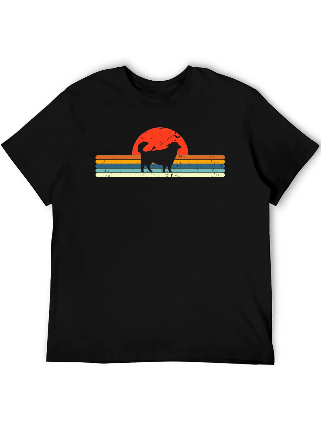 Retro Dog Sunset Graphic Tee - Black
