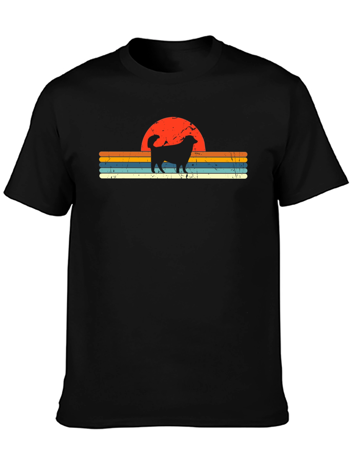 Retro Dog Sunset Graphic Tee - Black
