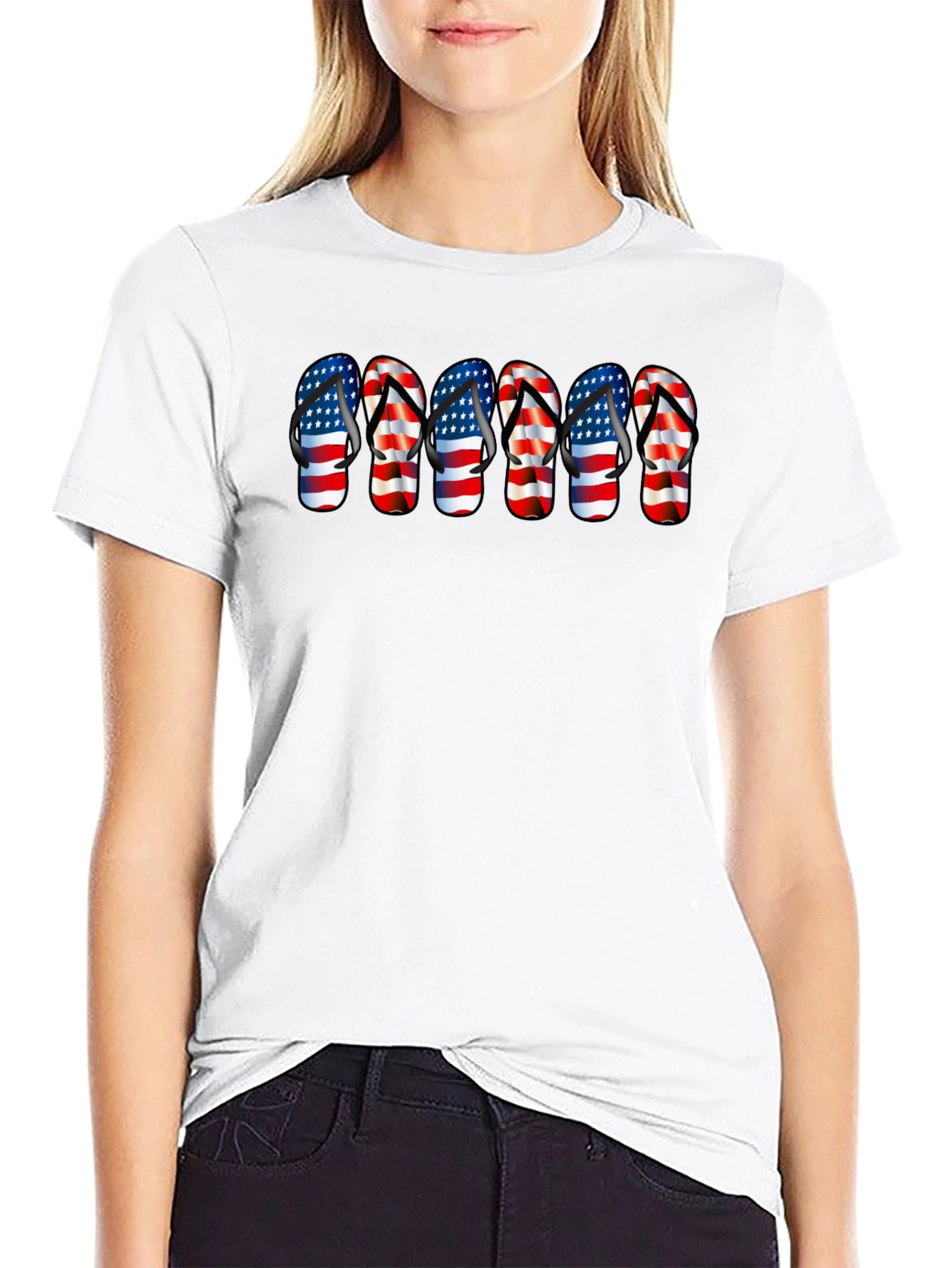 American Flag Flip Flops Black T-Shirt