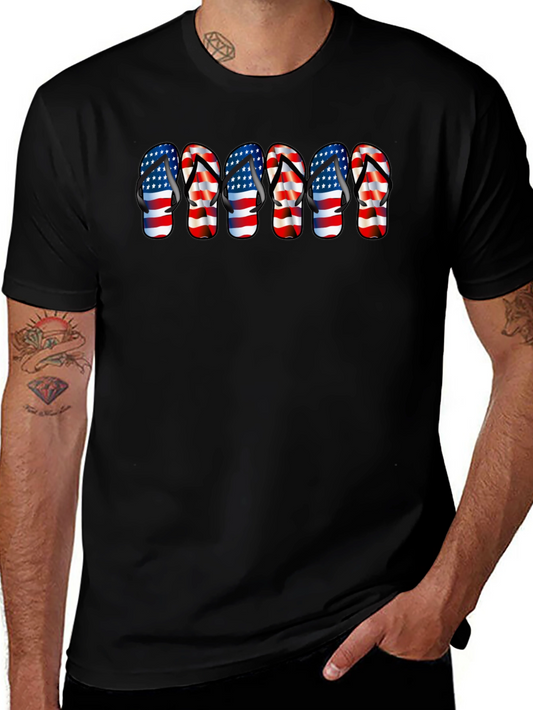 American Flag Flip Flops Black T-Shirt