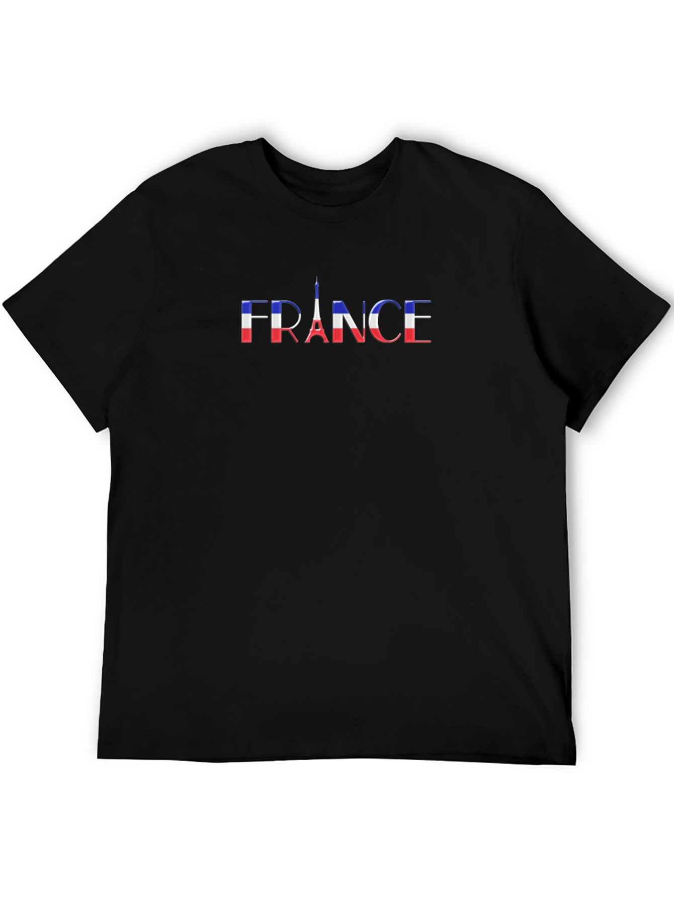 France Flag Eiffel Tower Black Graphic T-Shirt