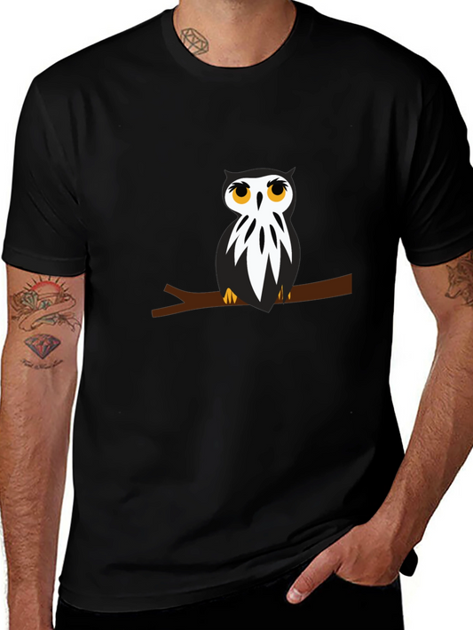 Black T-Shirt with Owl on Branch Graphic
