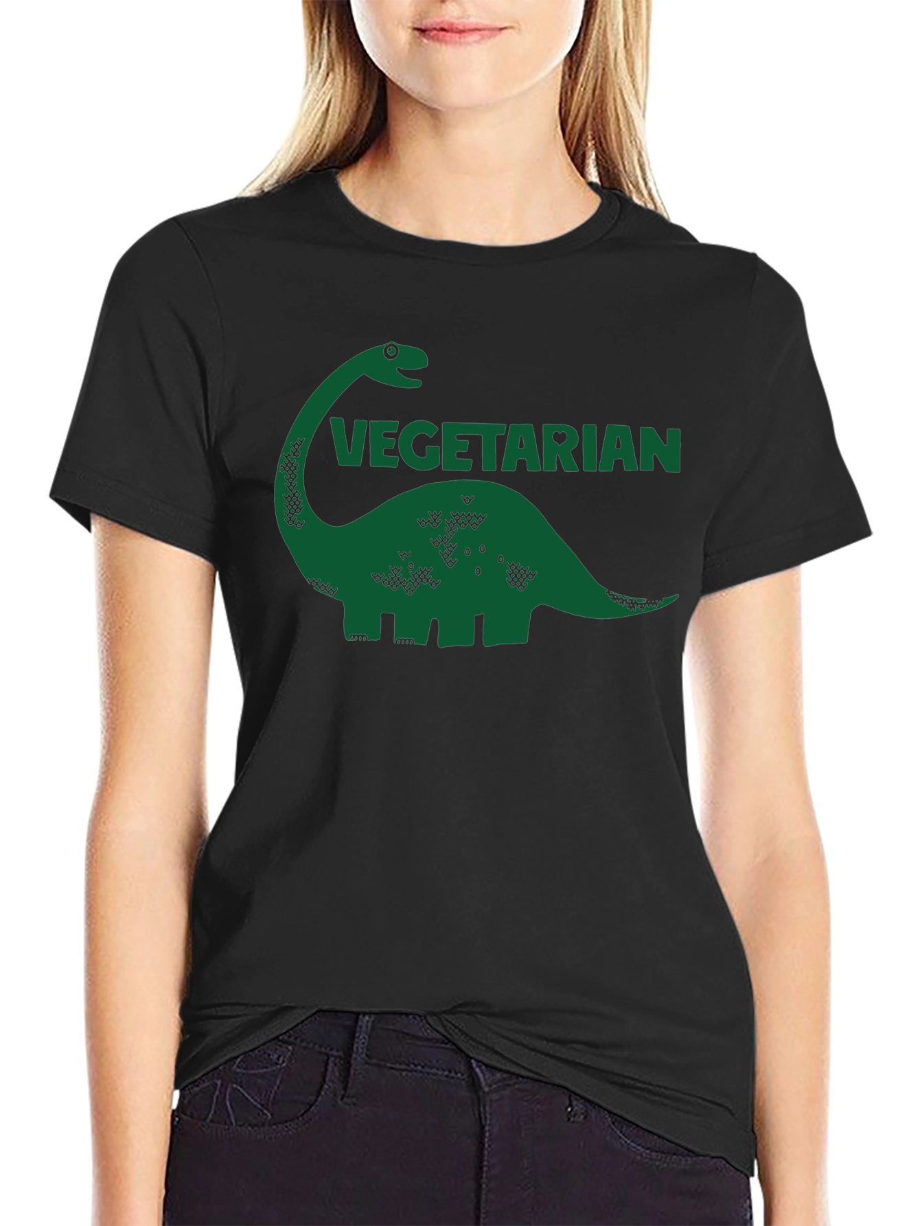 Vegetarian Dinosaur Graphic Tee - Black Cotton T-Shirt