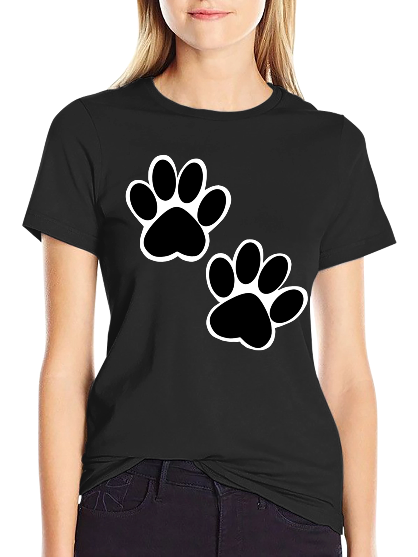 Black Paw Print T-Shirt - Casual Cotton Tee