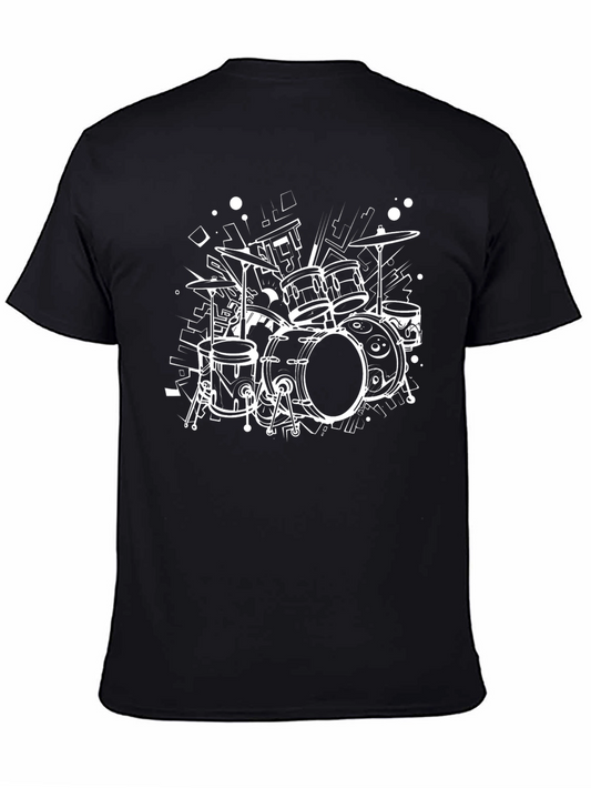 Drum Set Graphic Tee - Black Cotton T-Shirt