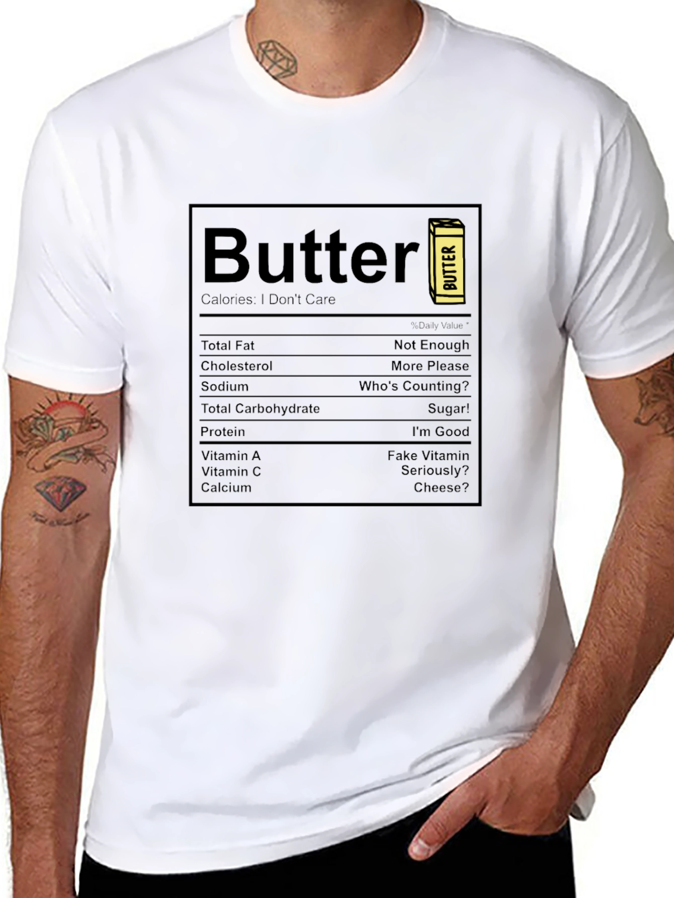 Funny Butter Nutrition Facts Black T-Shirt