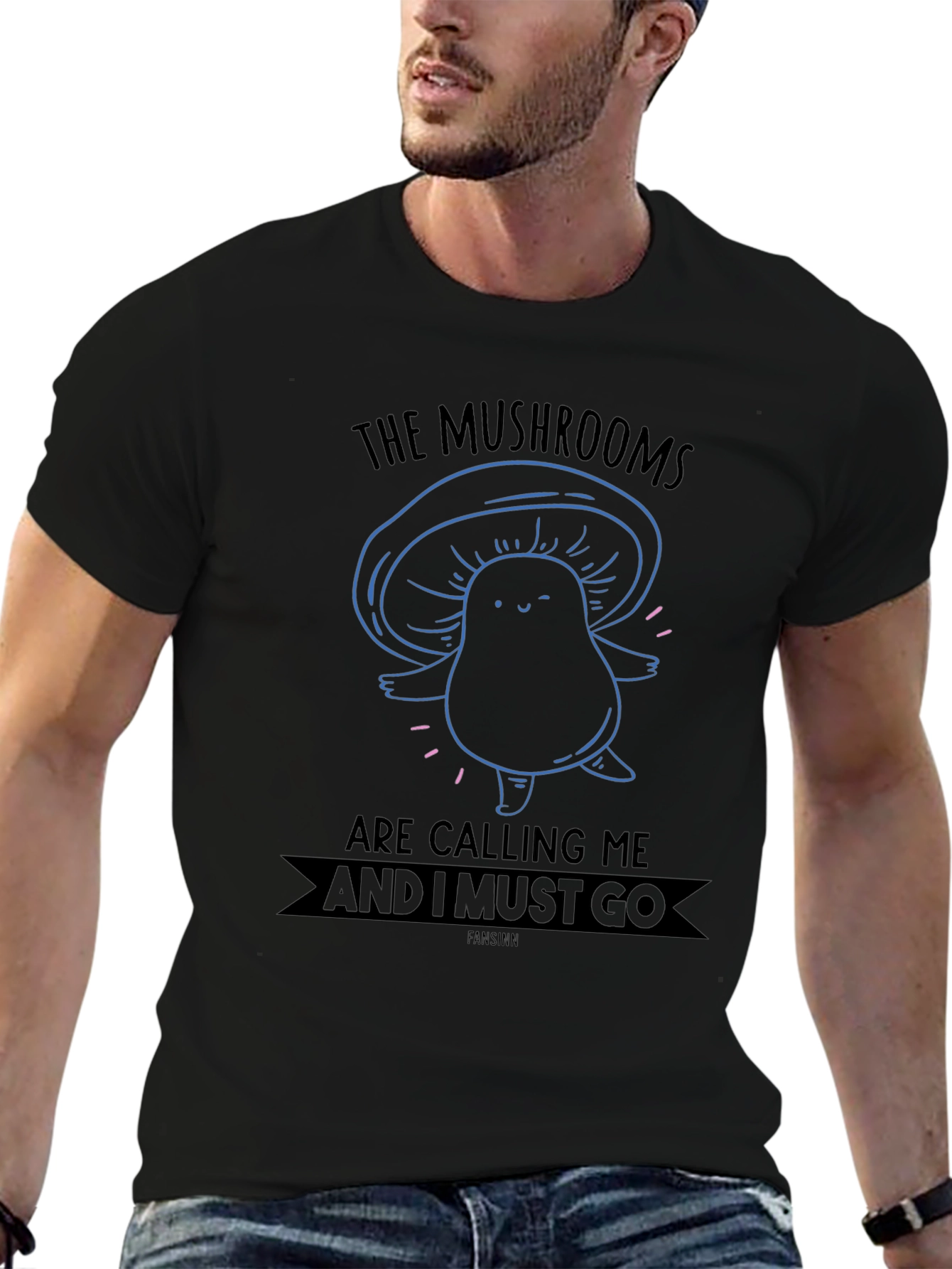 Mushroom Calling Black Graphic Tee