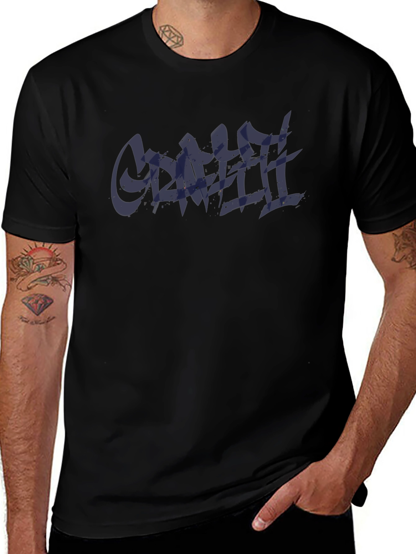 Mens Black T-Shirt with Graffiti Style Graphic