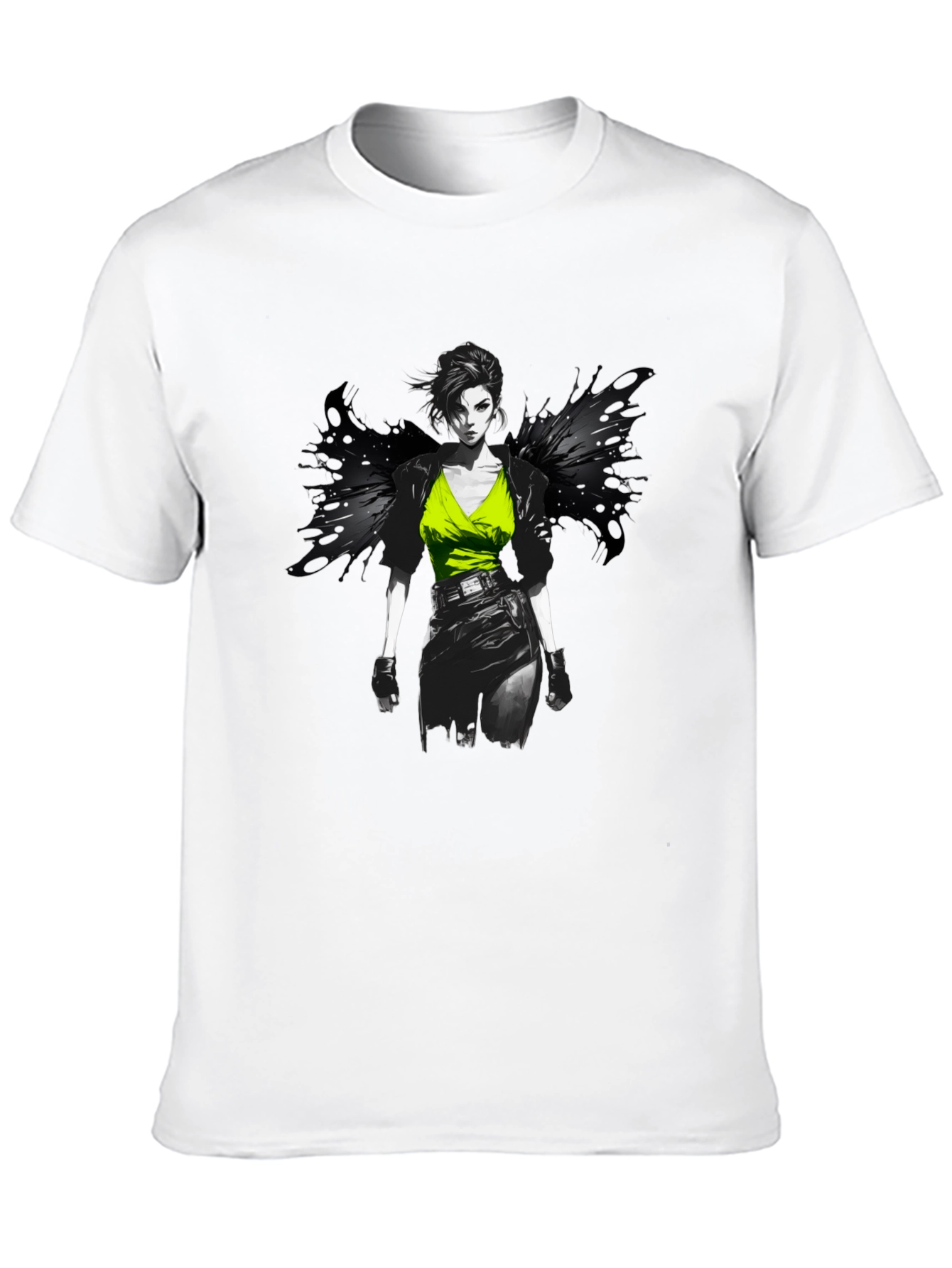 Edgy Anime Girl Graphic Print Black T-Shirt