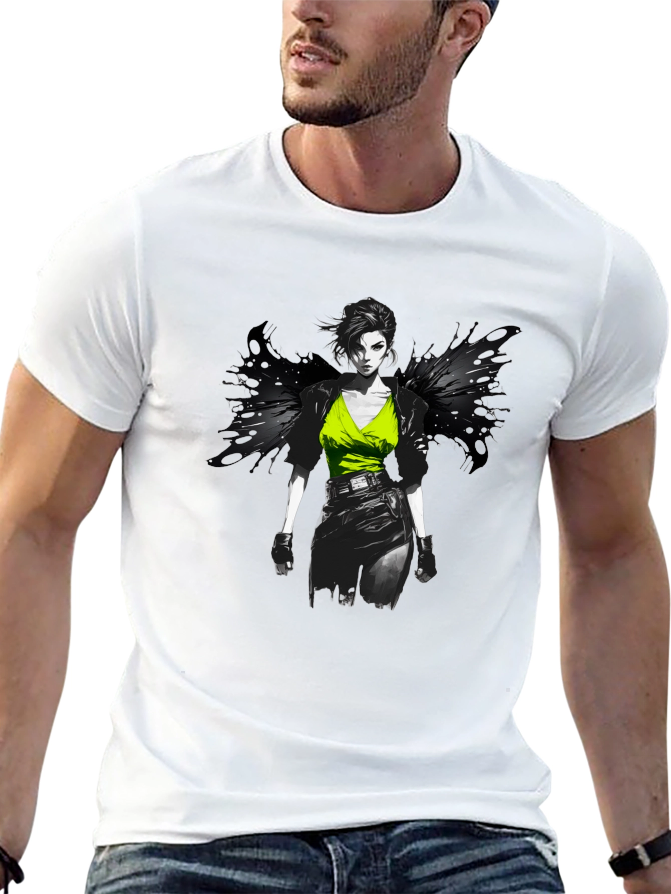 Edgy Anime Girl Graphic Print Black T-Shirt