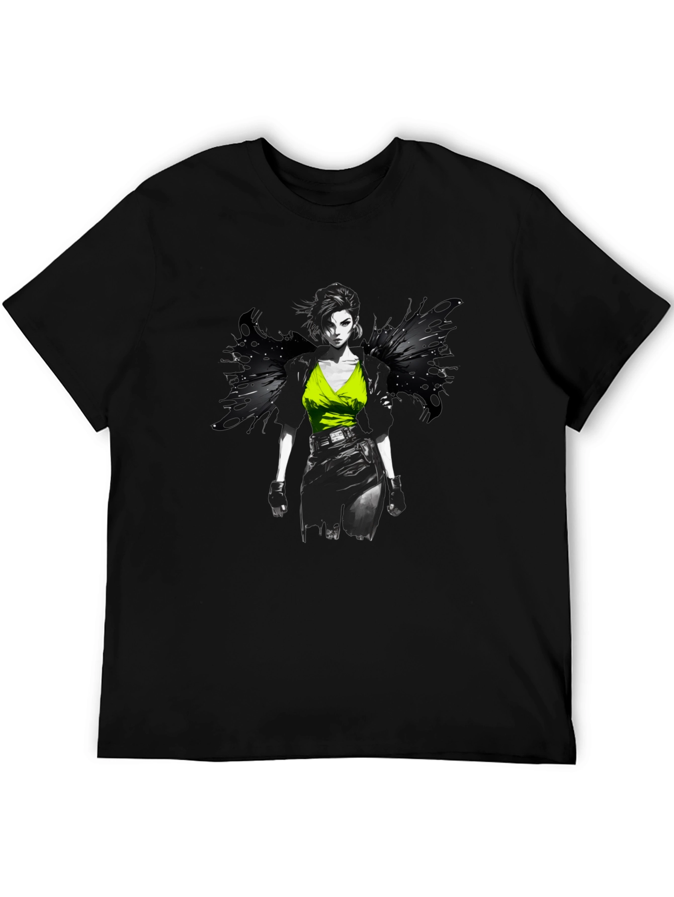 Edgy Anime Girl Graphic Print Black T-Shirt