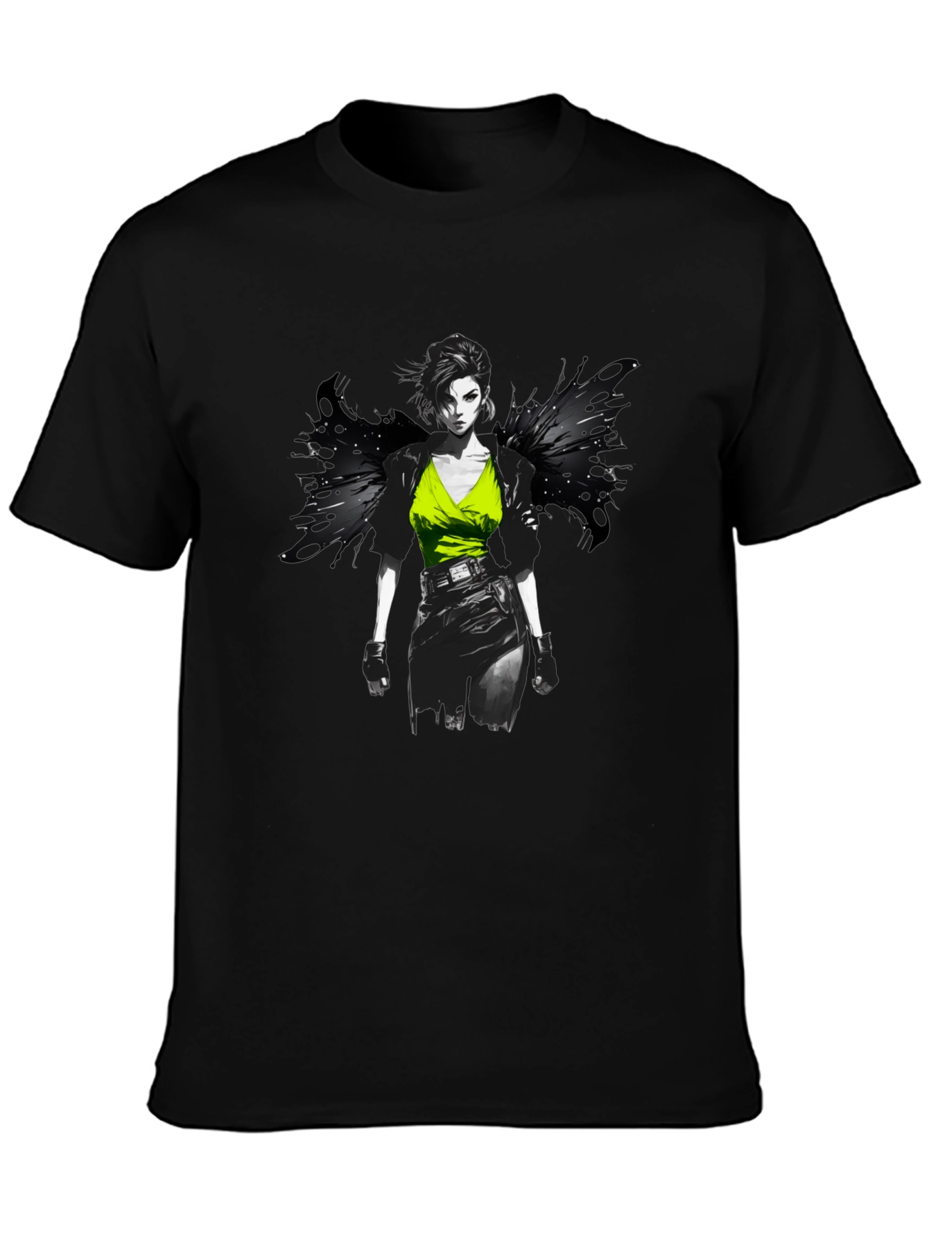 Edgy Anime Girl Graphic Print Black T-Shirt