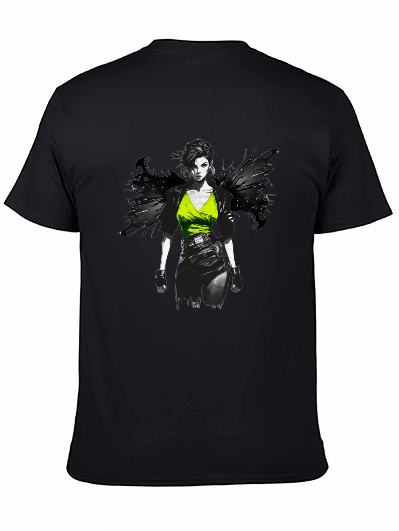 Edgy Anime Girl Graphic Print Black T-Shirt