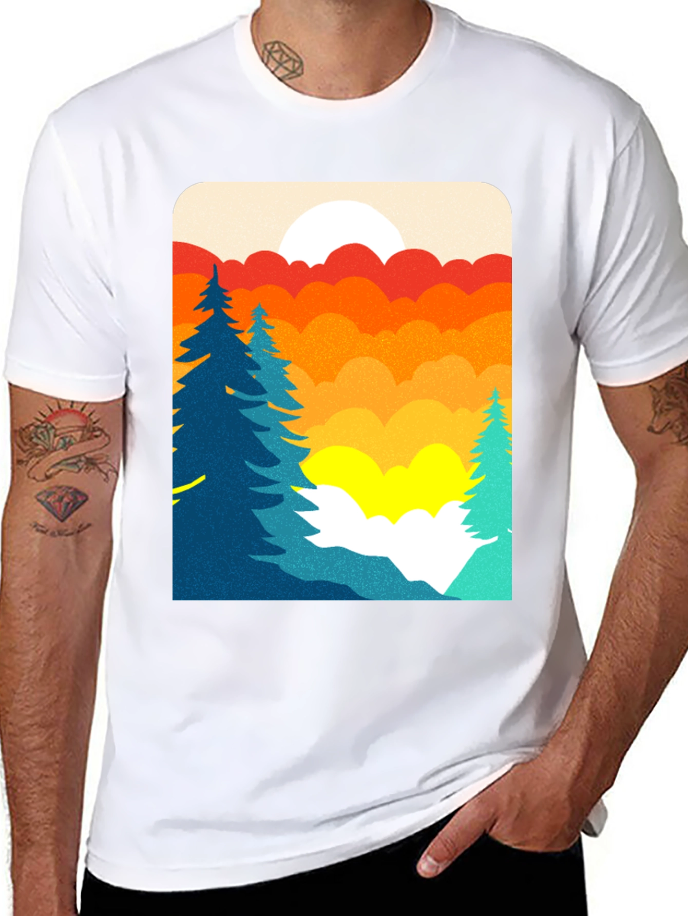 Retro Sunset Graphic T-Shirt - Nature Scene Tee