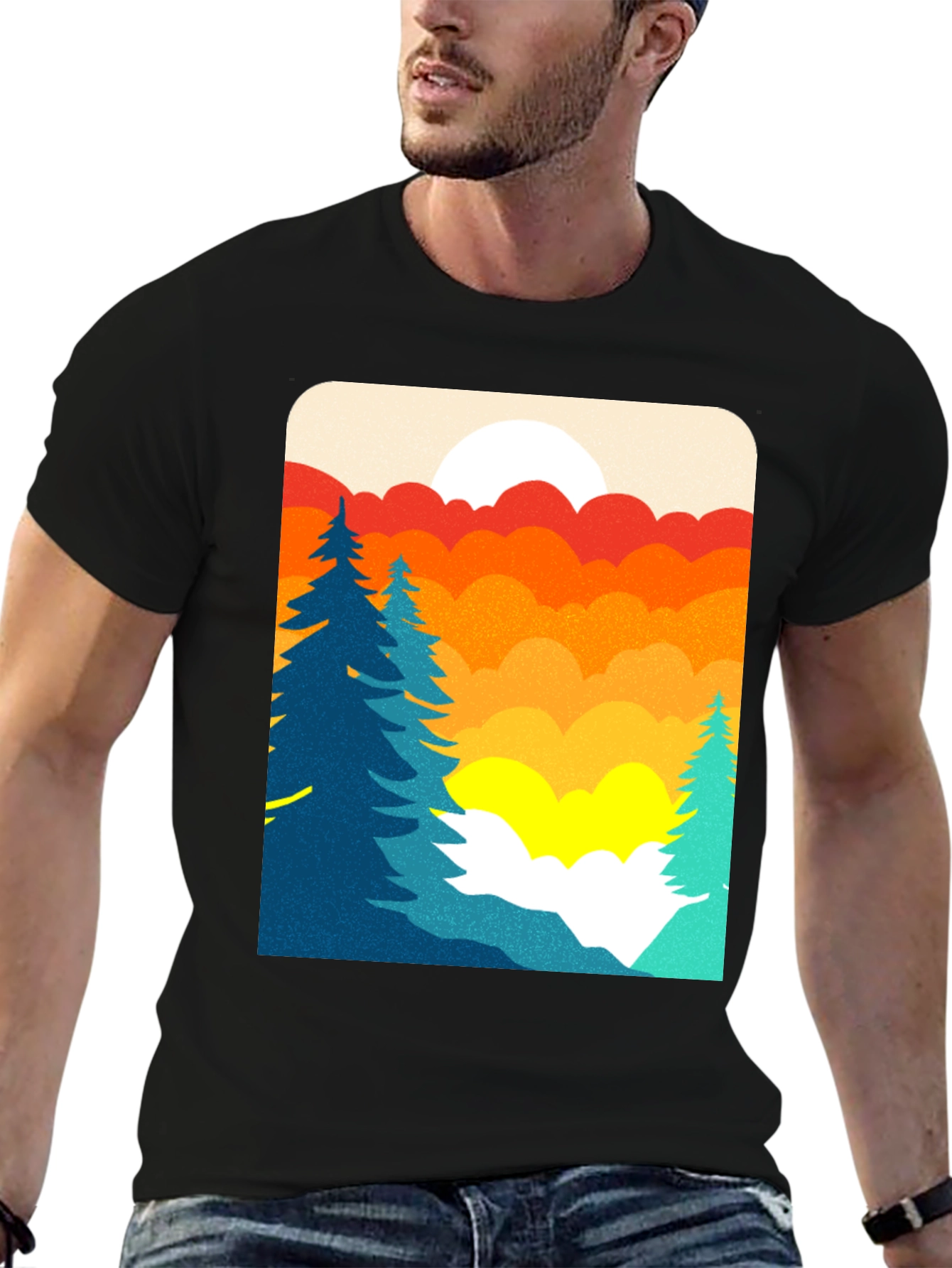 Retro Sunset Graphic T-Shirt - Nature Scene Tee