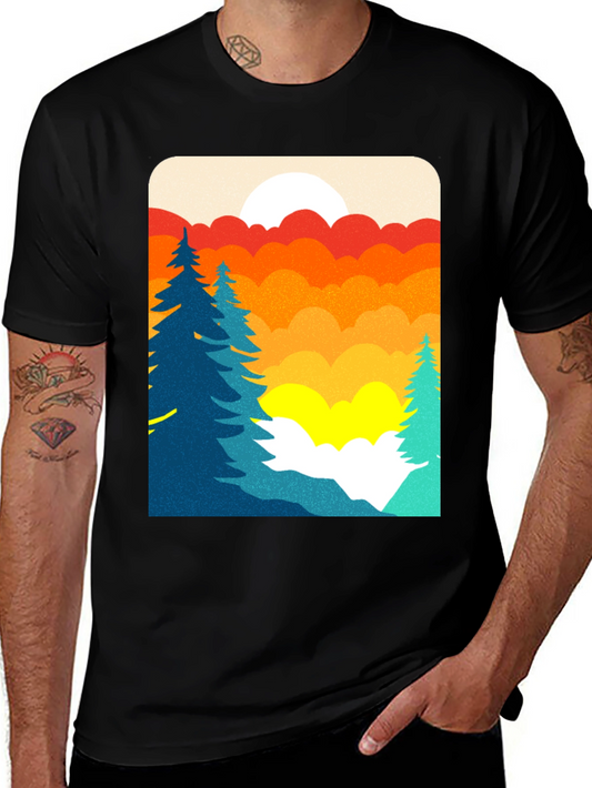 Retro Sunset Graphic T-Shirt - Nature Scene Tee