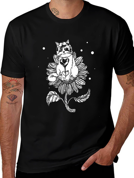 Black Cat & Sunflower Graphic Tee