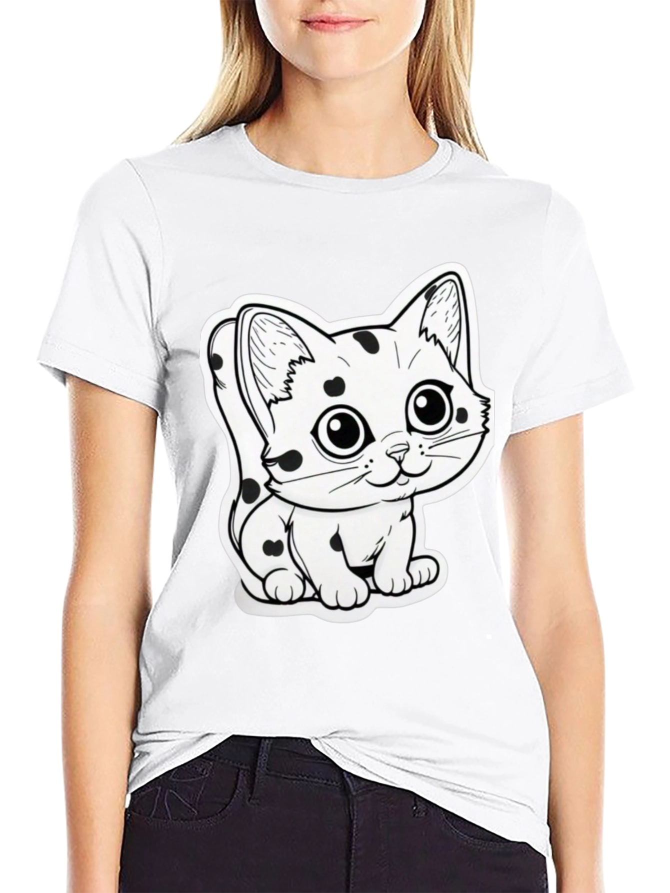 Cute Cartoon Cat T-Shirt - Black