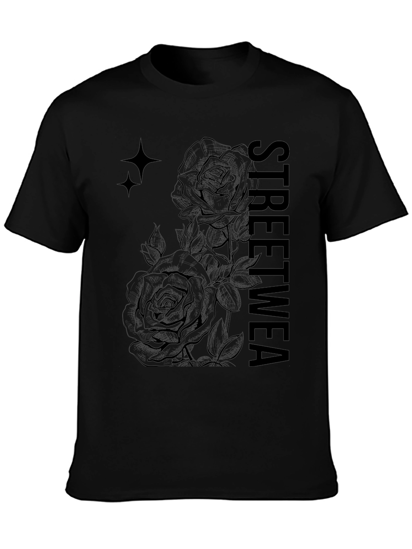 Black Streetwear Rose Graphic Tee