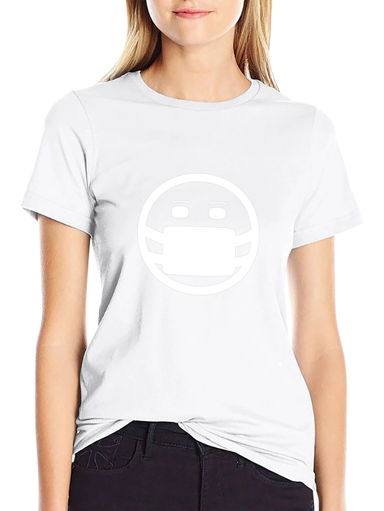 Masked Smiley Face Graphic T-Shirt - Black