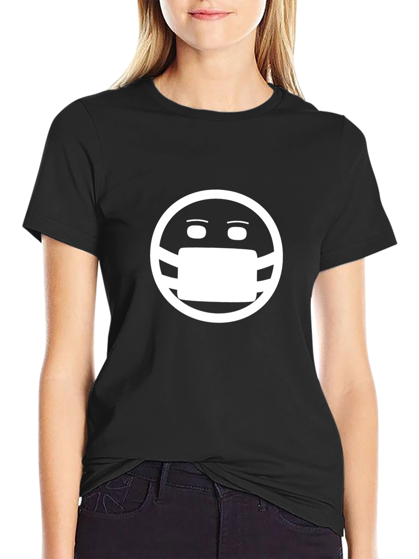 Masked Smiley Face Graphic T-Shirt - Black