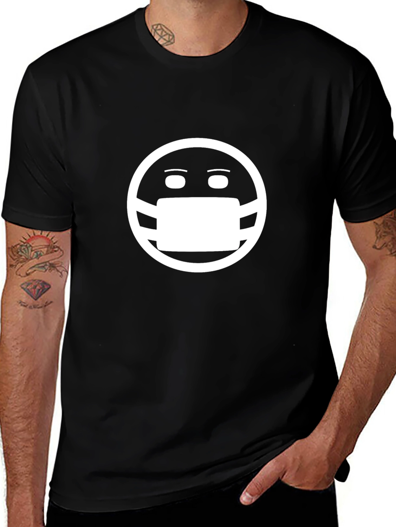 Masked Smiley Face Graphic T-Shirt - Black