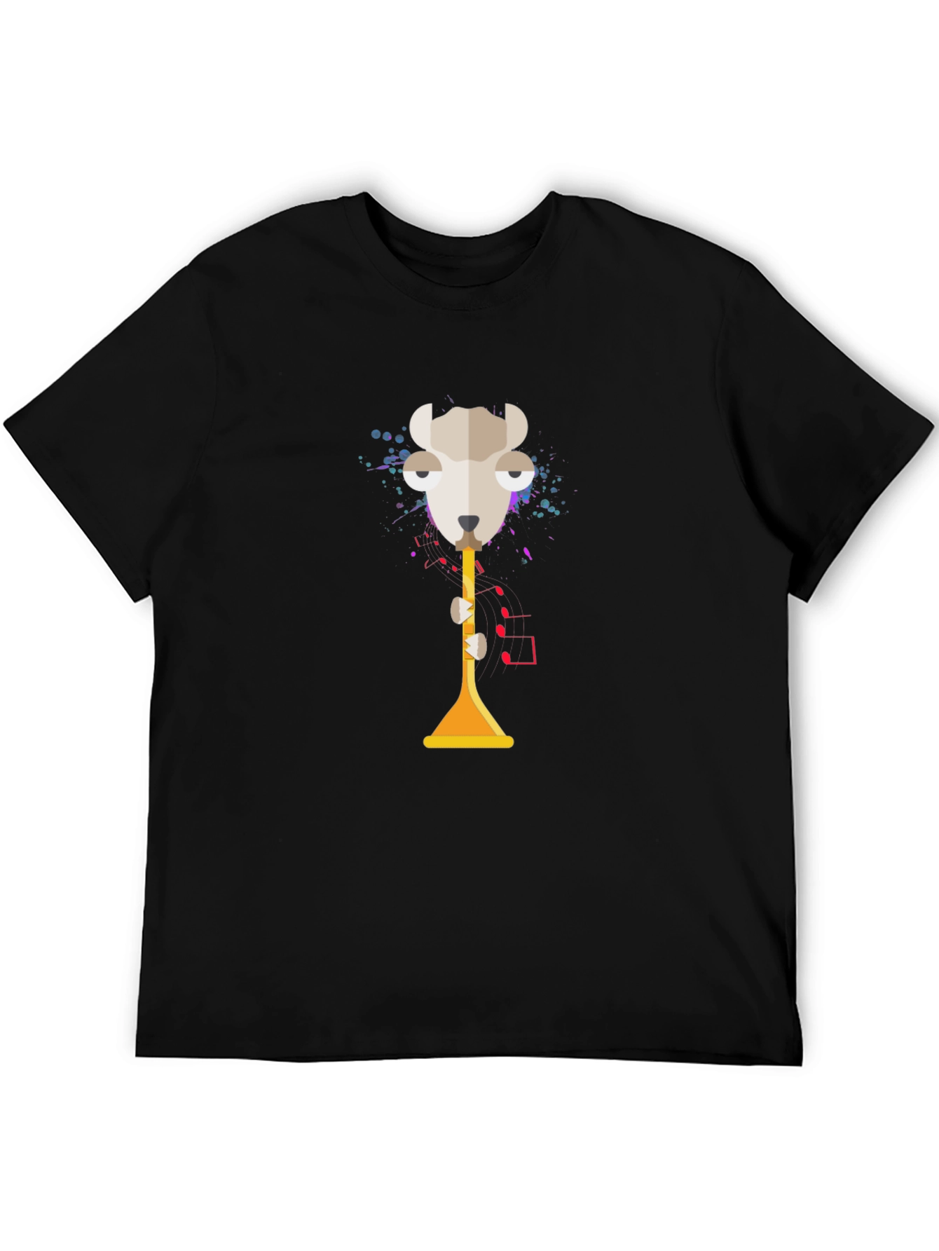 Abstract Goat Trumpet Graphic Tee - Unisex Black T-Shirt