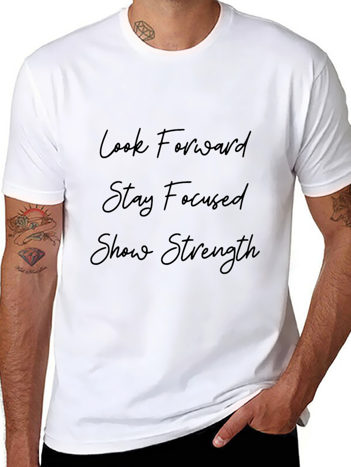 Motivational Black T-Shirt: Look Forward Stay Focused
