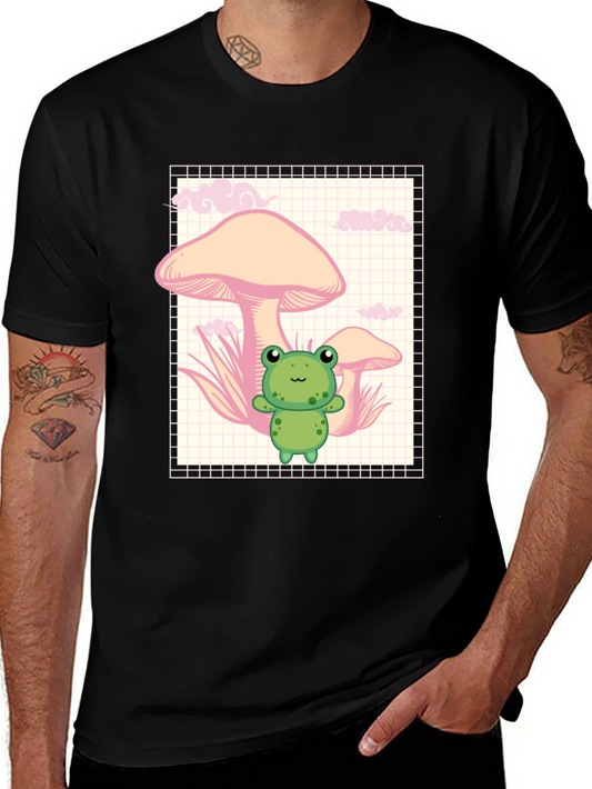 Frog and Mushroom Black T-Shirt