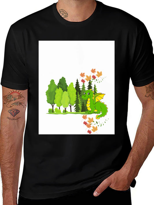 Dragon in Forest Graphic Tee - Mens Black T-Shirt