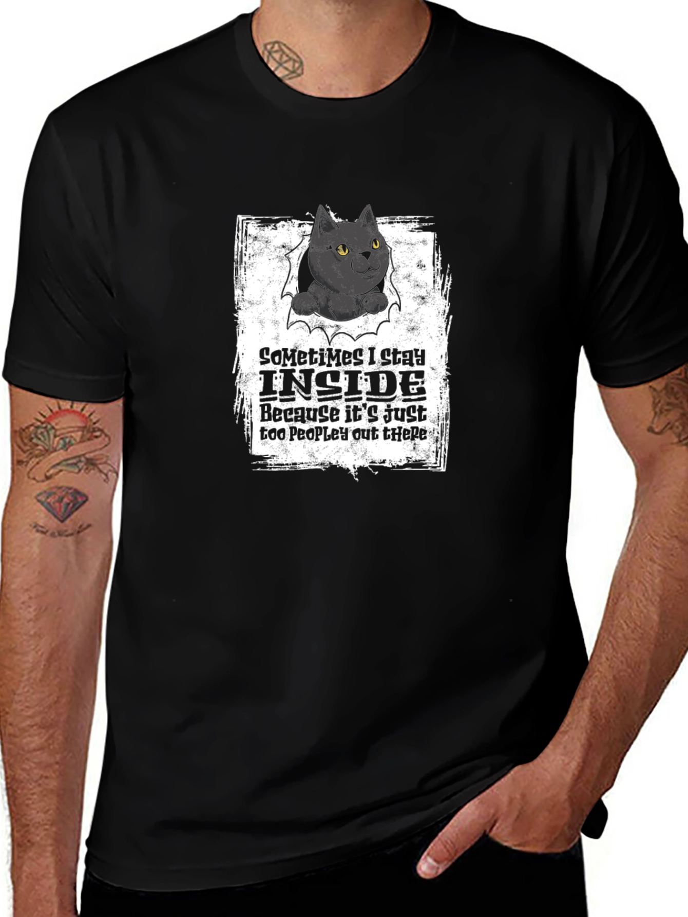 Black Cat Graphic T-Shirt: Introvert Humor Tee