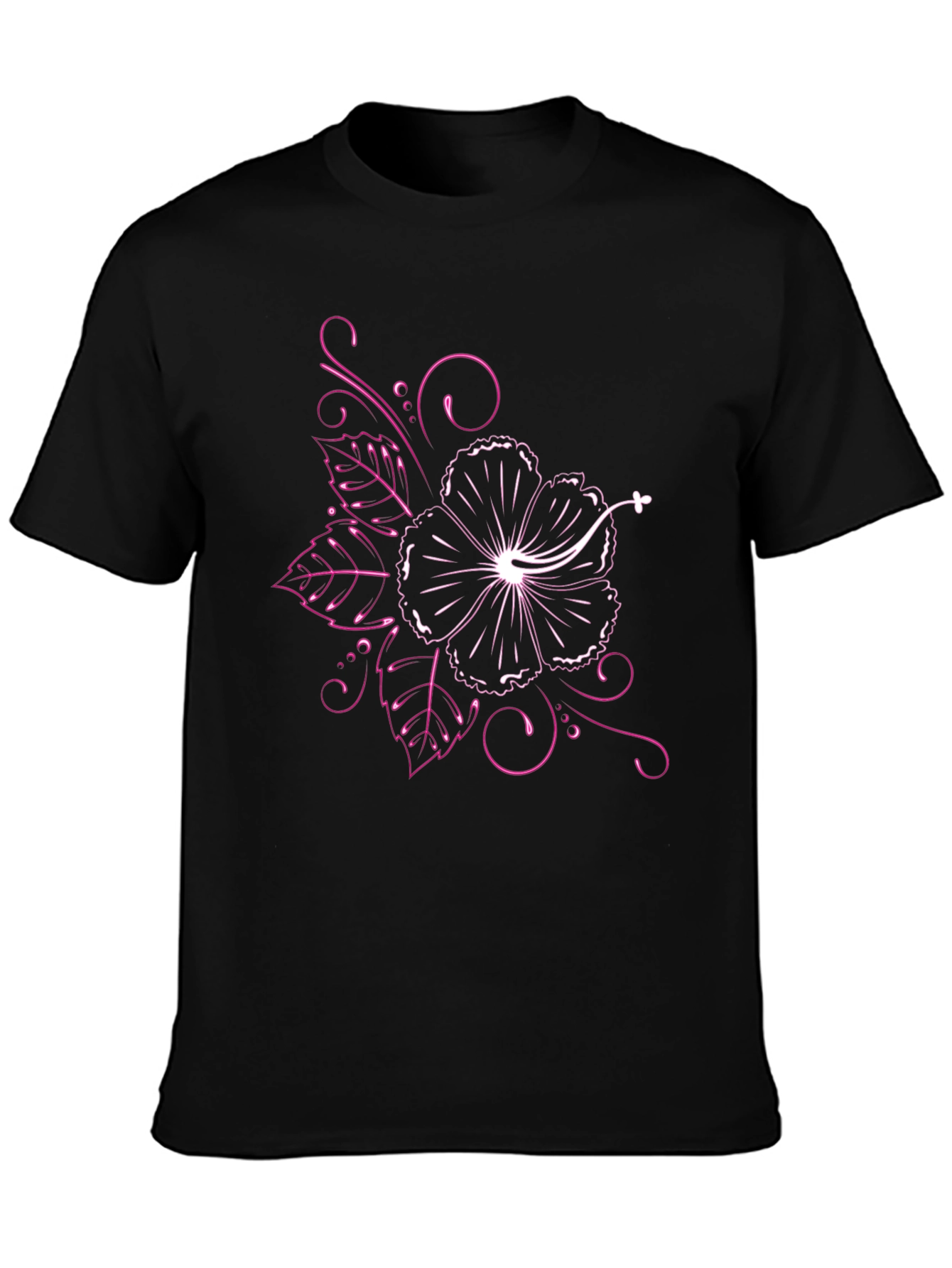 Black T-Shirt with Floral Hibiscus Design