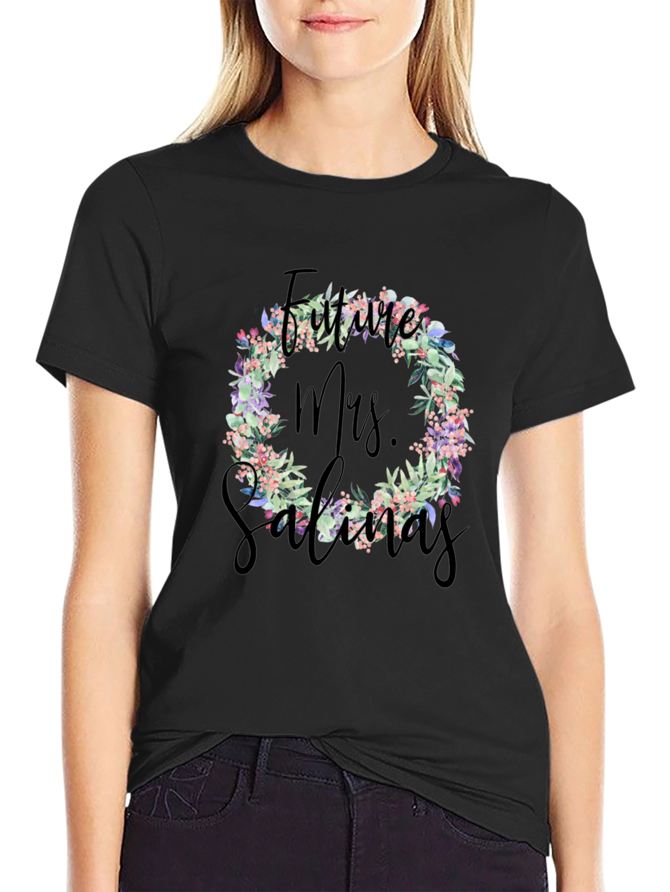 Future Mrs. Salinas Floral Wreath T-Shirt