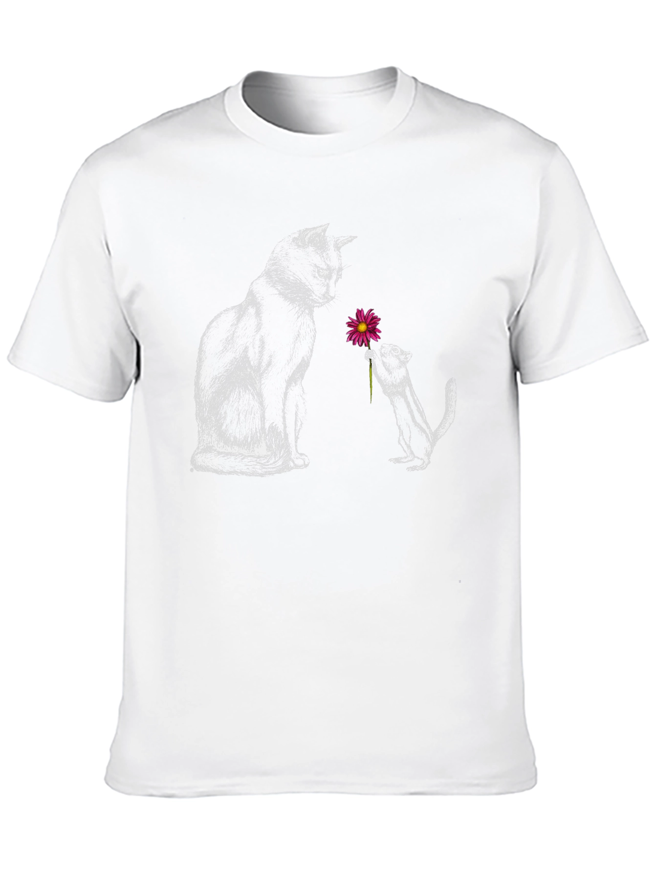 Cat & Squirrel Flower Graphic Tee - Black