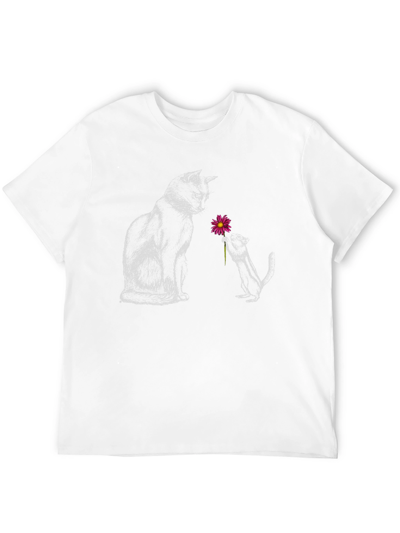 Cat & Squirrel Flower Graphic Tee - Black