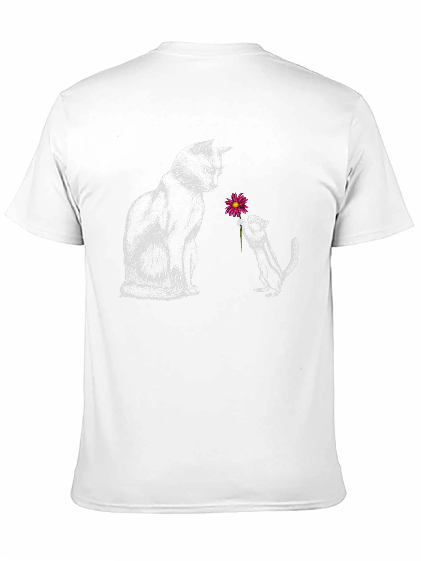 Cat & Squirrel Flower Graphic Tee - Black