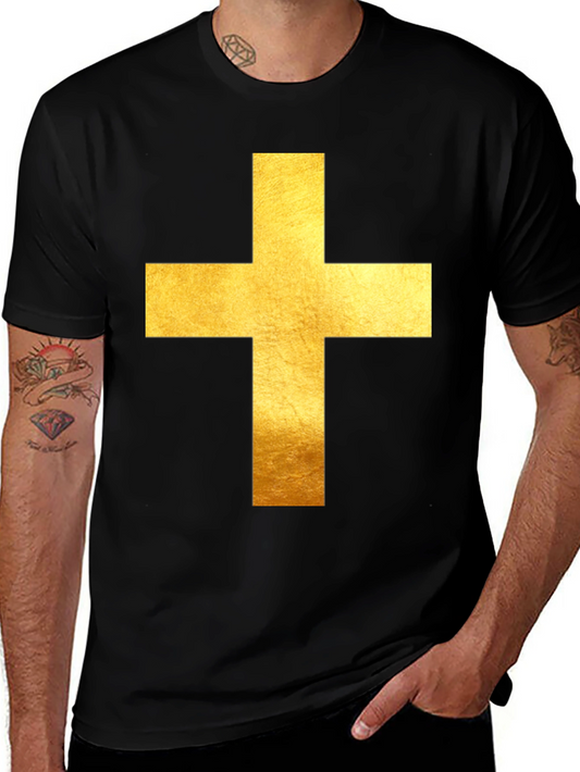 Gold Cross Graphic Black T-Shirt