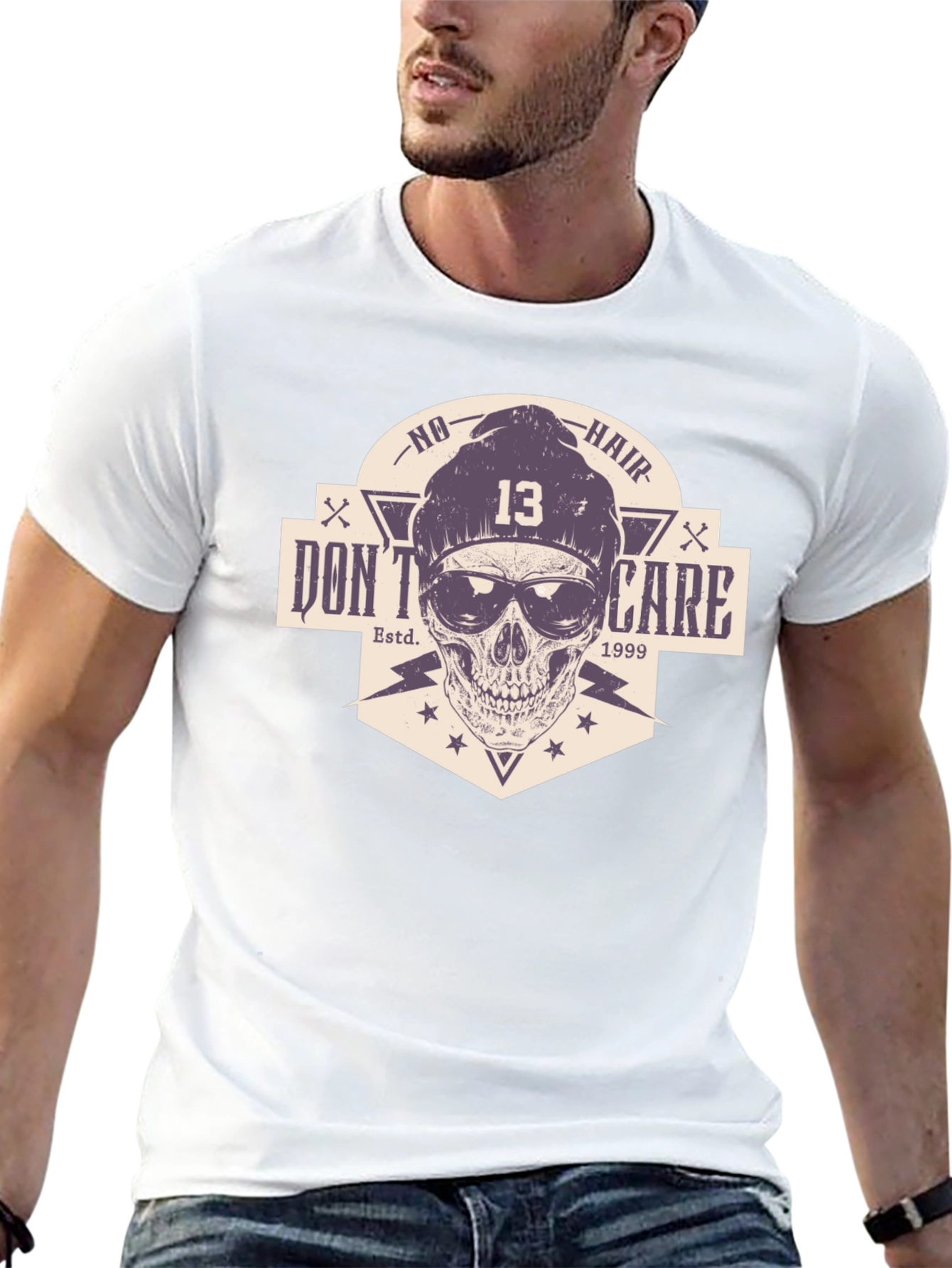 Skull Graphic Tee - No Hair Dont Care T-Shirt