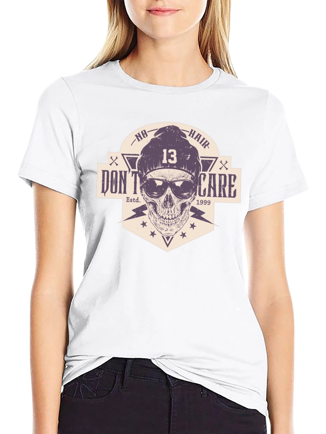 Skull Graphic Tee - No Hair Dont Care T-Shirt