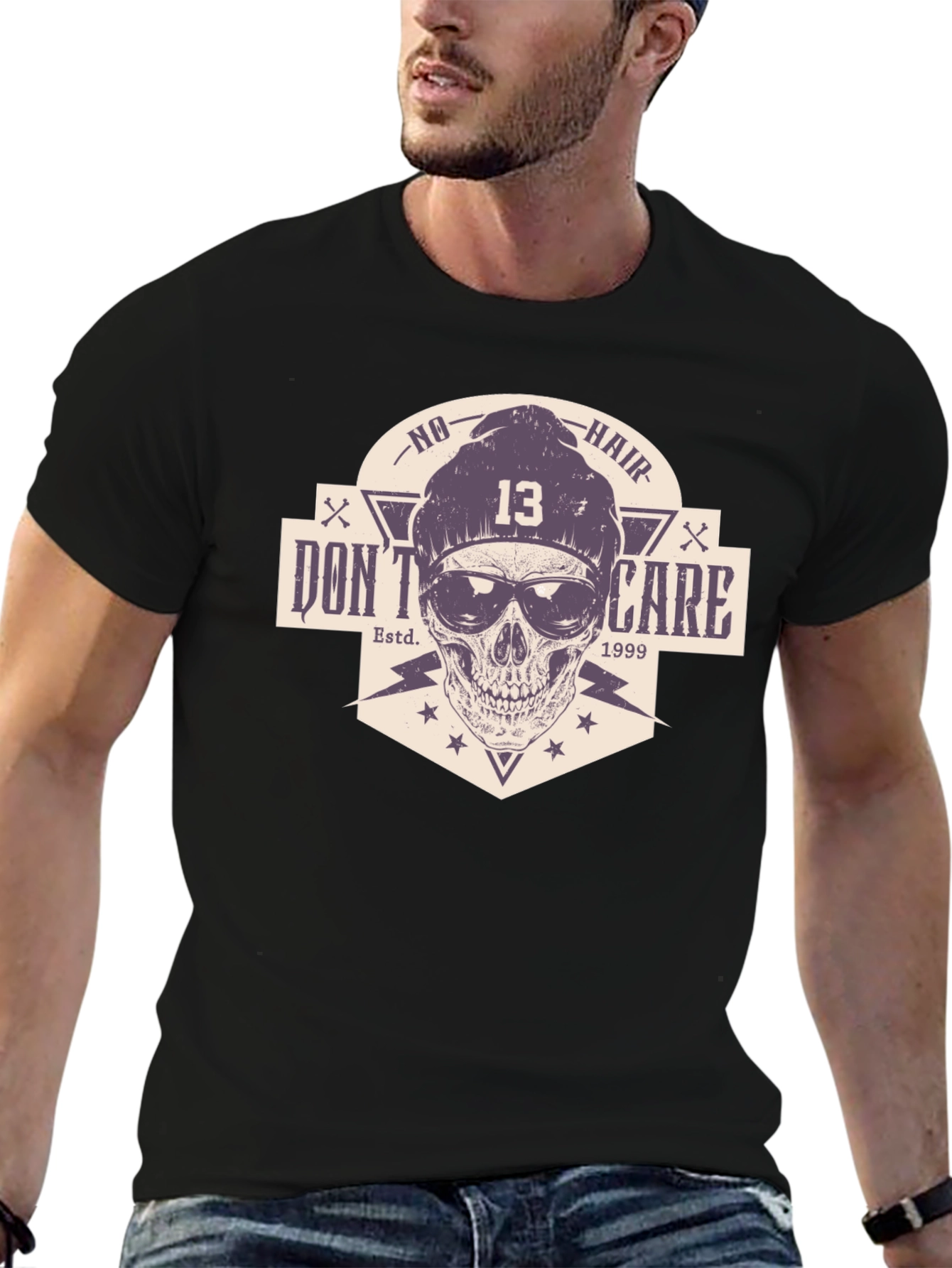 Skull Graphic Tee - No Hair Dont Care T-Shirt