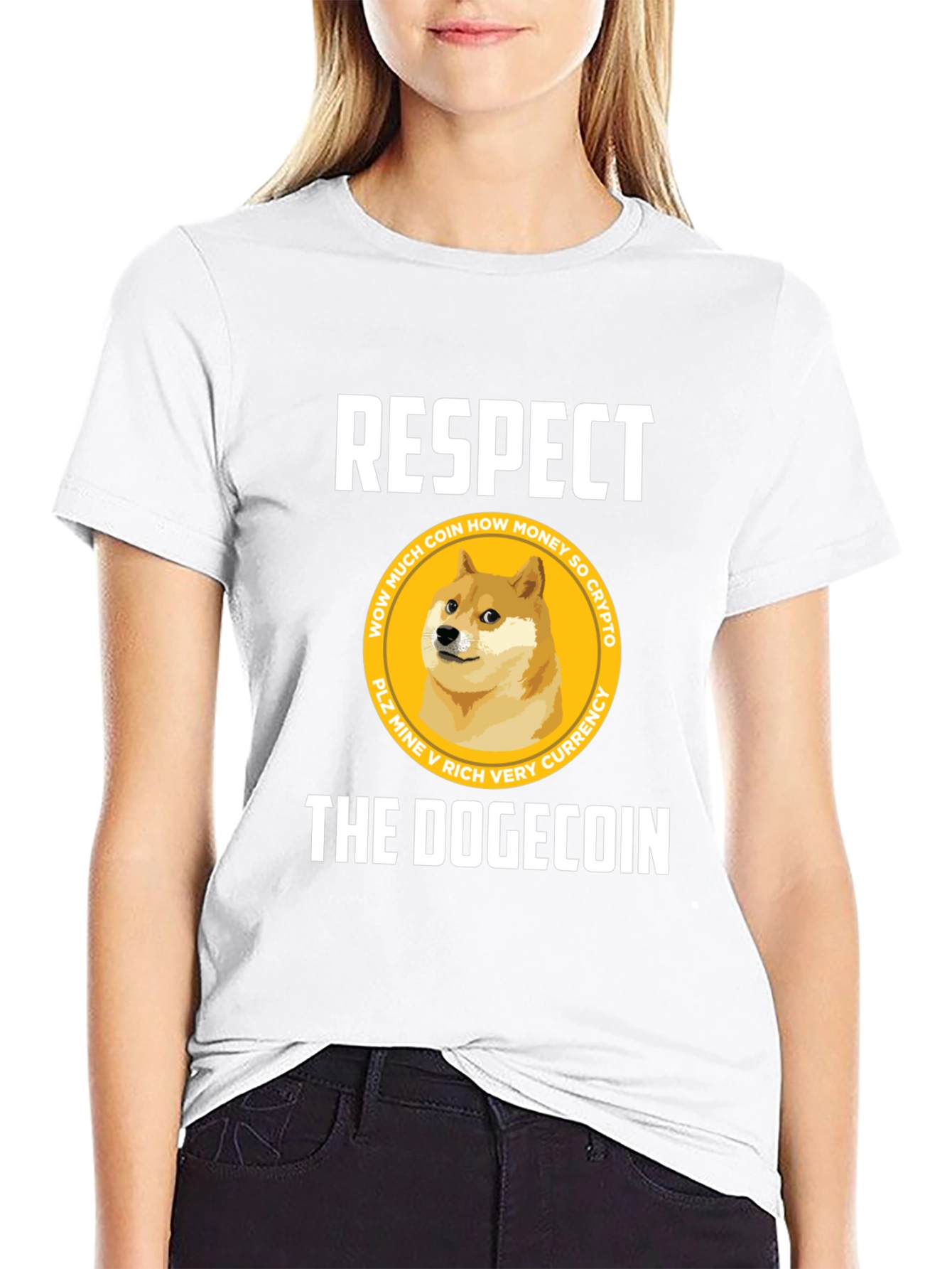 Respect The Dogecoin Black T-Shirt Crypto Humor