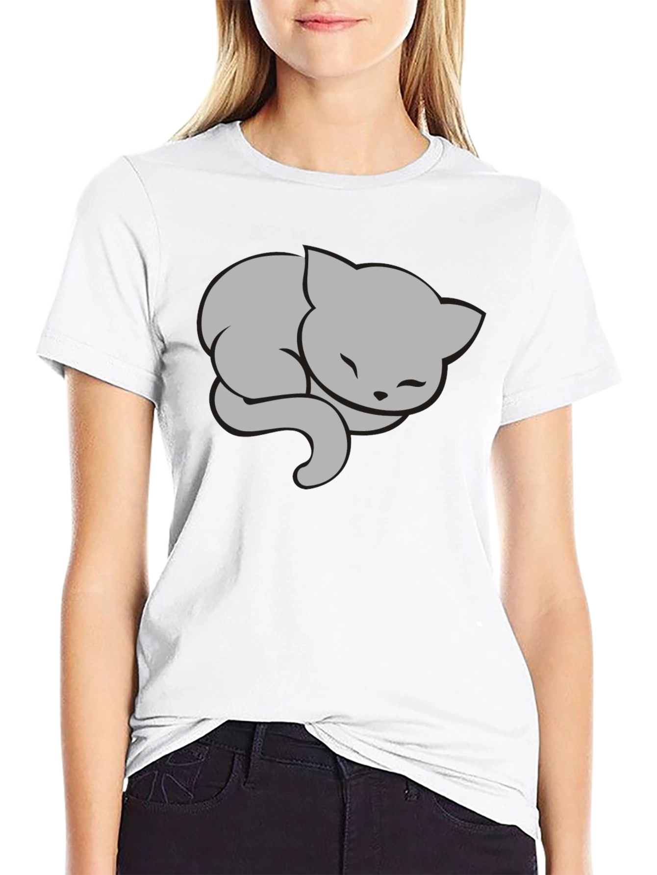 Sleeping Cat Graphic Tee - Stylish Black T-Shirt
