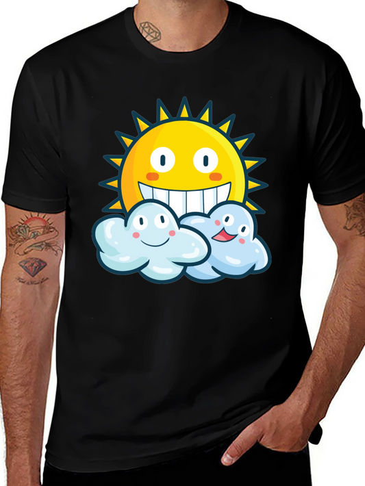 Happy Sun & Clouds Black T-Shirt