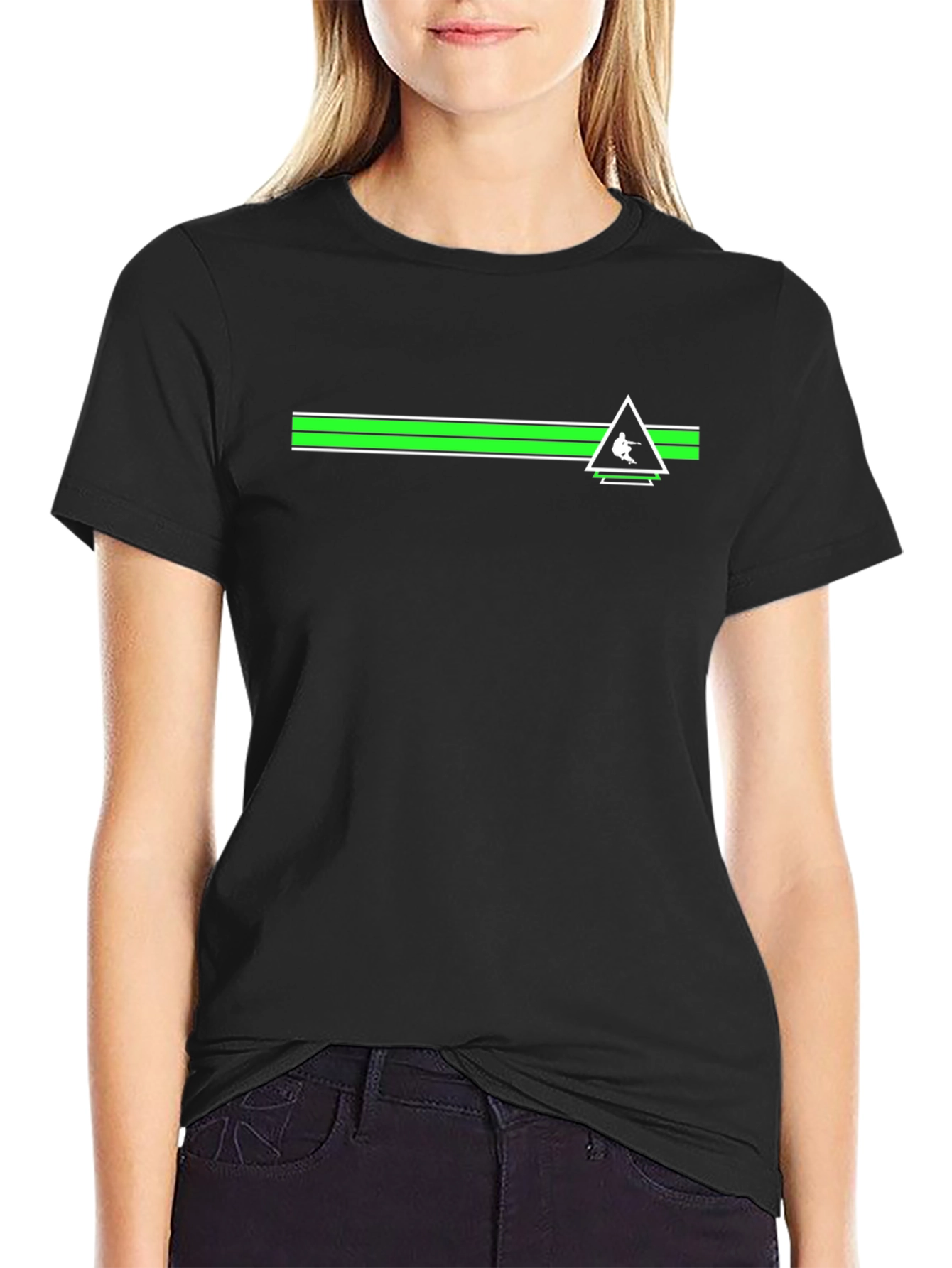 Black T-Shirt with Skiing Triangle Logo
