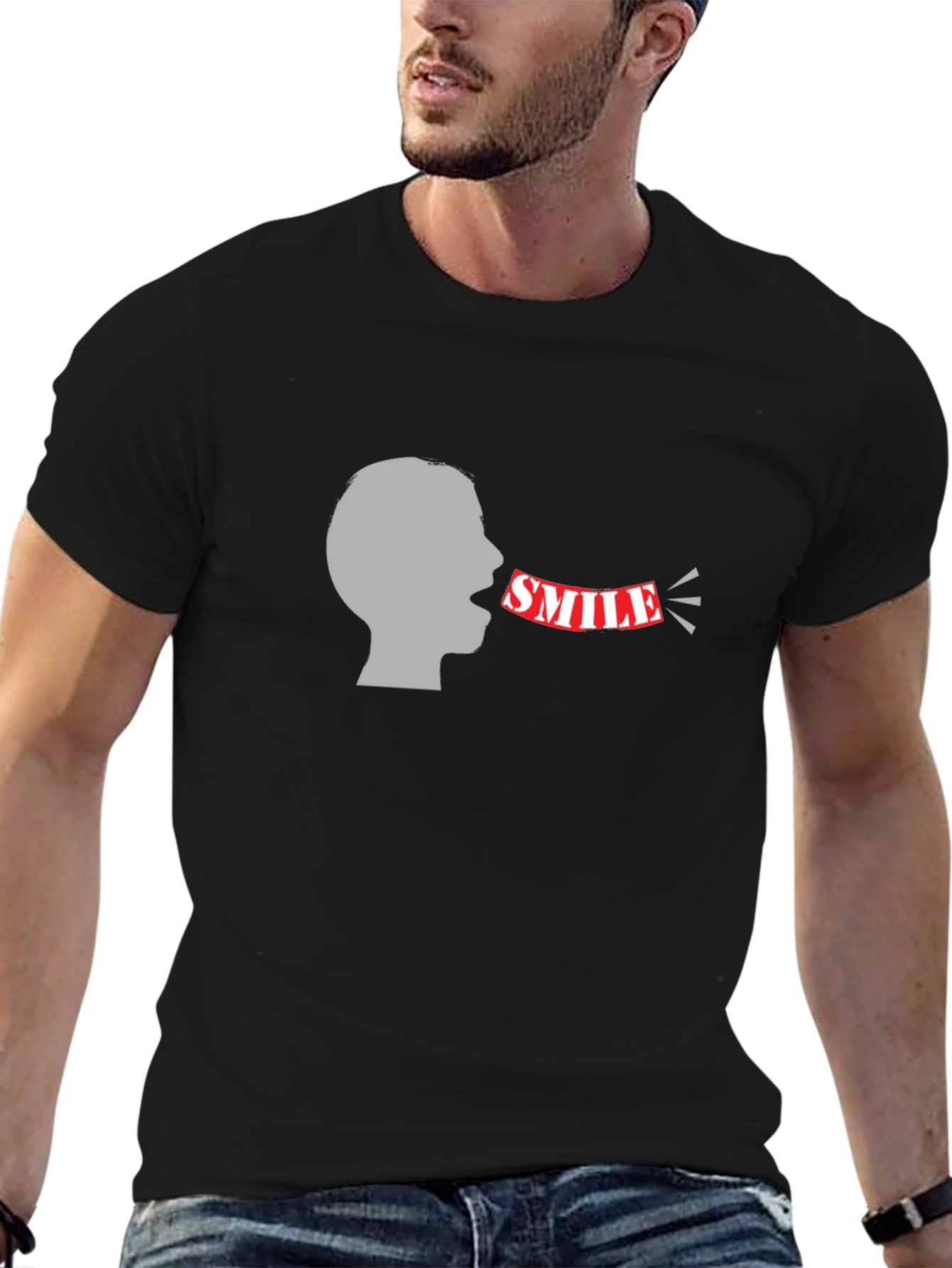 Smile Graphic Black Tee - Mens Fashion
