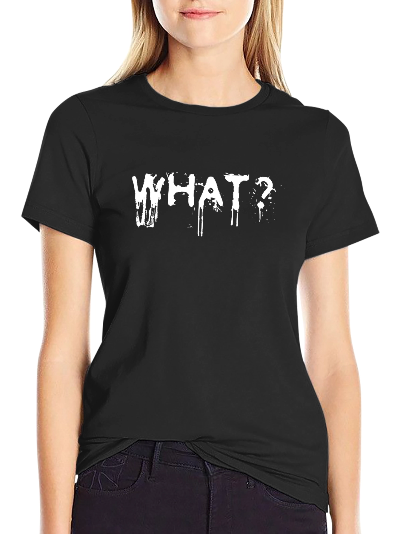Mens Black T-Shirt - WHAT? Graphic Print