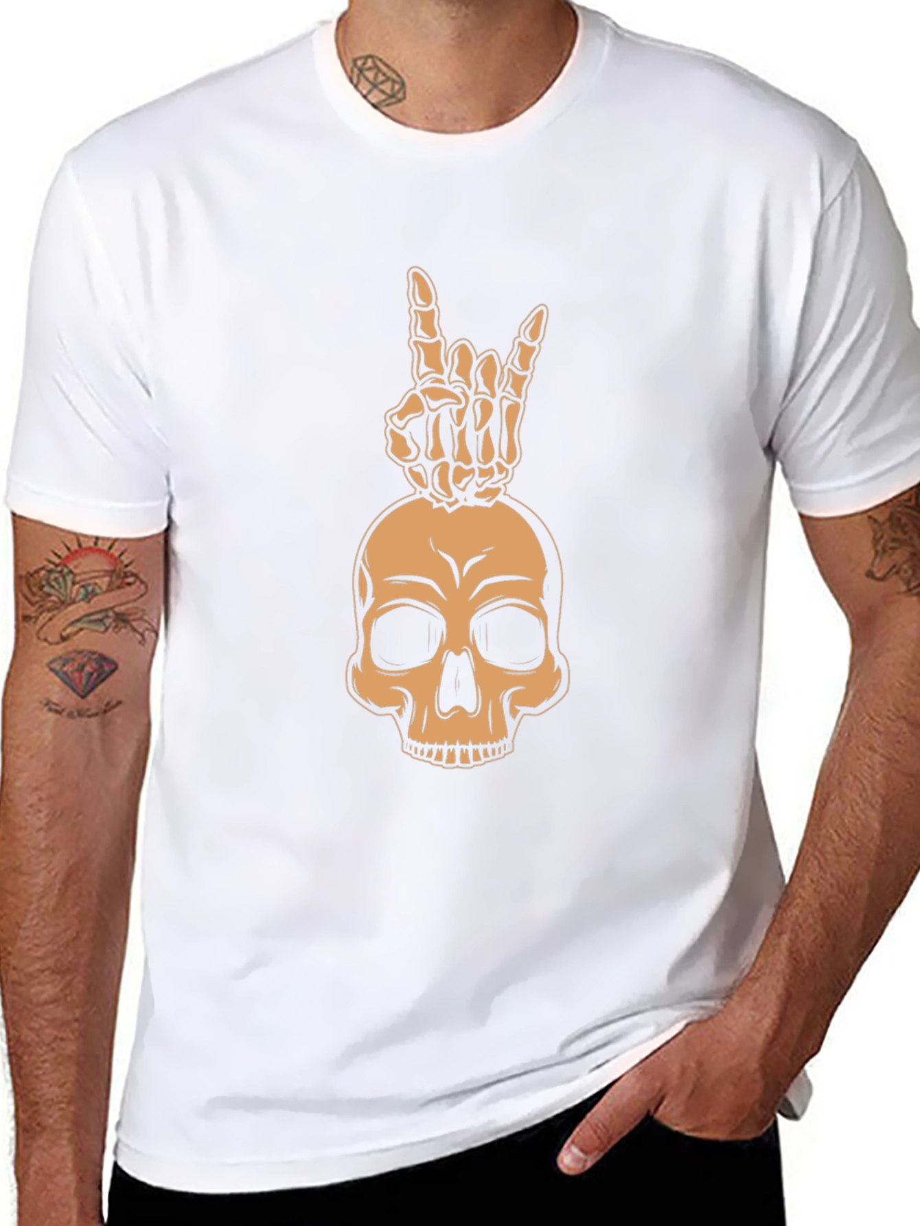 Skull & Hand Sign Graphic Tee - Rock On!