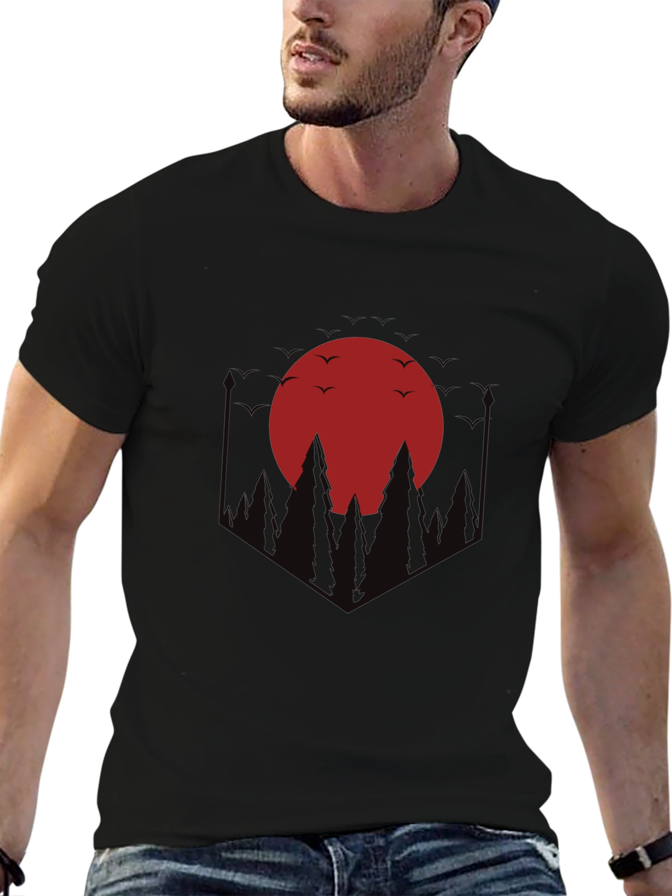 Red Moon Forest Graphic Tee - Black