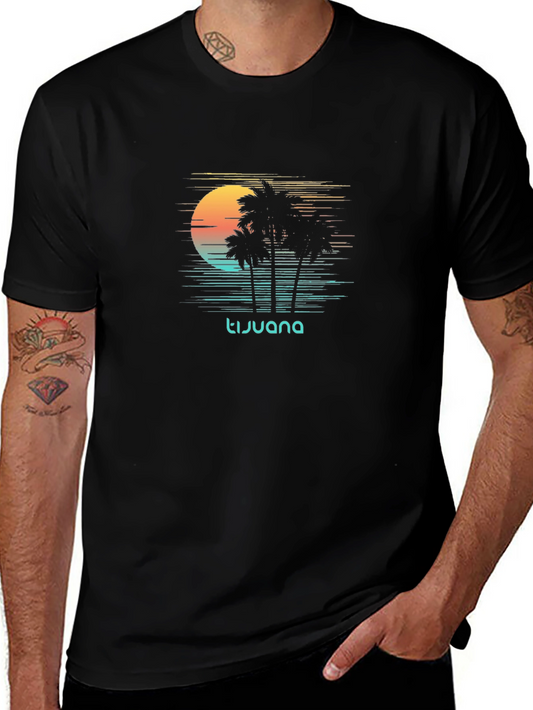 Tijuana Palm Sunset Graphic Tee - Black
